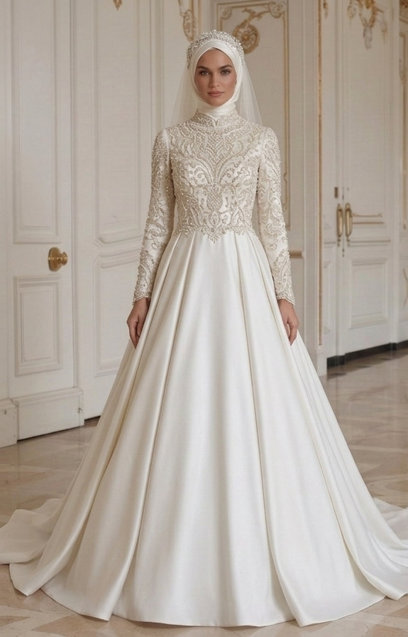 Rochie de mireasă musulmană cu stil elegant de prințesă