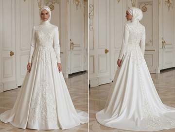 Gaun Pengantin Muslim Dengan Bordir Bunga Bridal
