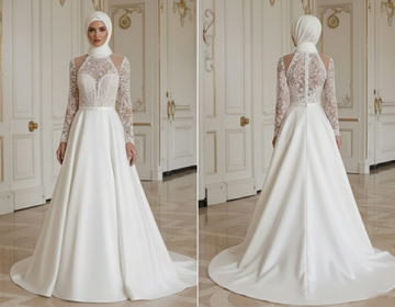 Robe de Mariée Musulmane Avec Col Halter Élégant