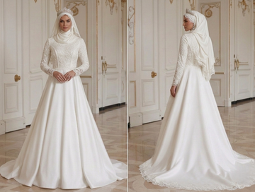 Muslim Wedding Dress With Lace Sleeve Detail