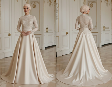 Vestido de Noiva Muçulmano com Conjunto Nupcial e Hijab a Condizer
