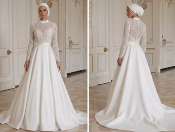 Muslim Wedding Dress With Modern Clean Neckline