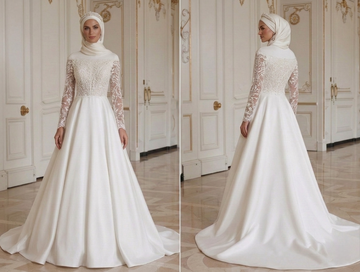 Muslimsk brudklänning med axelbar modest design
