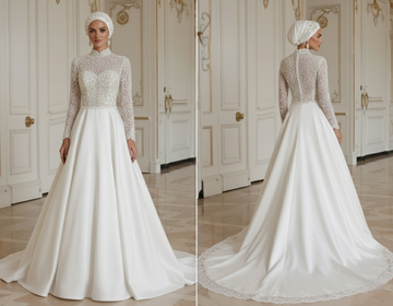 Robe de Mariée Musulmane Avec Ornements en Perles Luxe