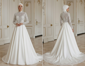 Muslimsk brudekjole med paljett-detaljer, glamorøs brudestil