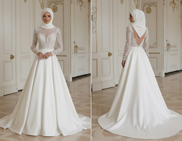Robe de Mariée Musulmane Avec Manches en Dentelle Transparente