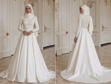 Muslim Wedding Dress With Square Neck Modest Bridal