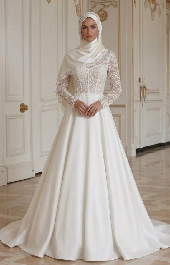 Vestido de Noiva Muçulmano com Corpete Estruturado