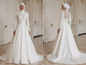 Rochie de mireasă musulmană cu corset structurat