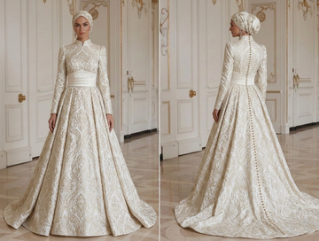 Rochie de Mireasă Musulmană cu Talie Structurată