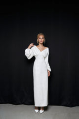 Ryggløs kort brudekjole med lange ermer vestido de novia bow satin court tog havfrue ermer moderne prinsesse hvit sateng brudekjoler havfrue