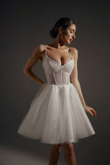 Shiny Short Wedding Dress Satin Vestitido de novi Modern Gown Mermaid Princess Bow Court Train