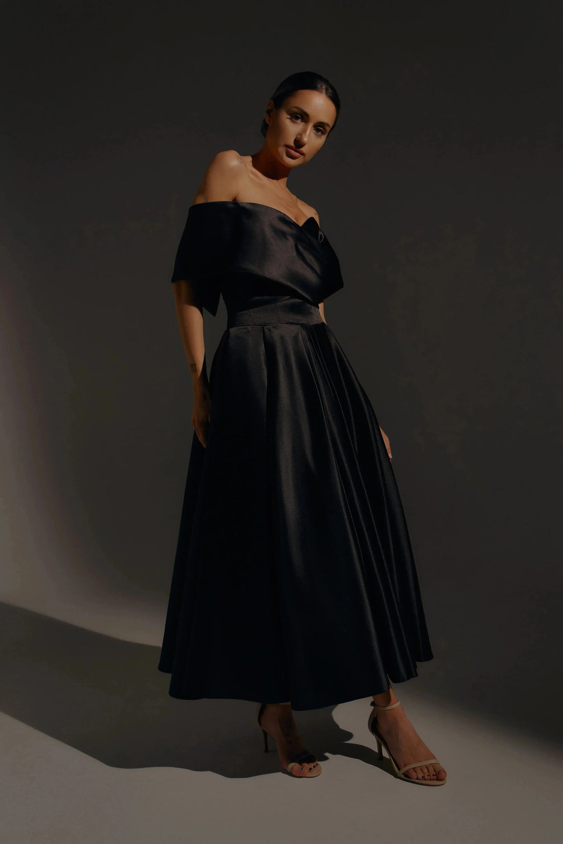 Black Satin Midi Dress Vestido De Novia Satin Mermaid Princess Bridal Gown Bow Simple Court Train Wedding Dress Satin