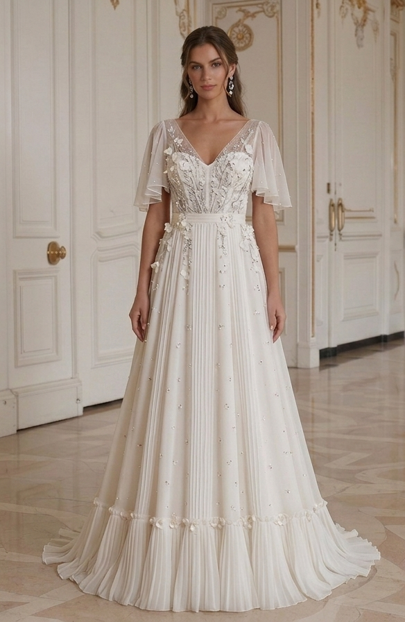 Petite Chiffon brudklänning skräddarsydd bröllopsstil