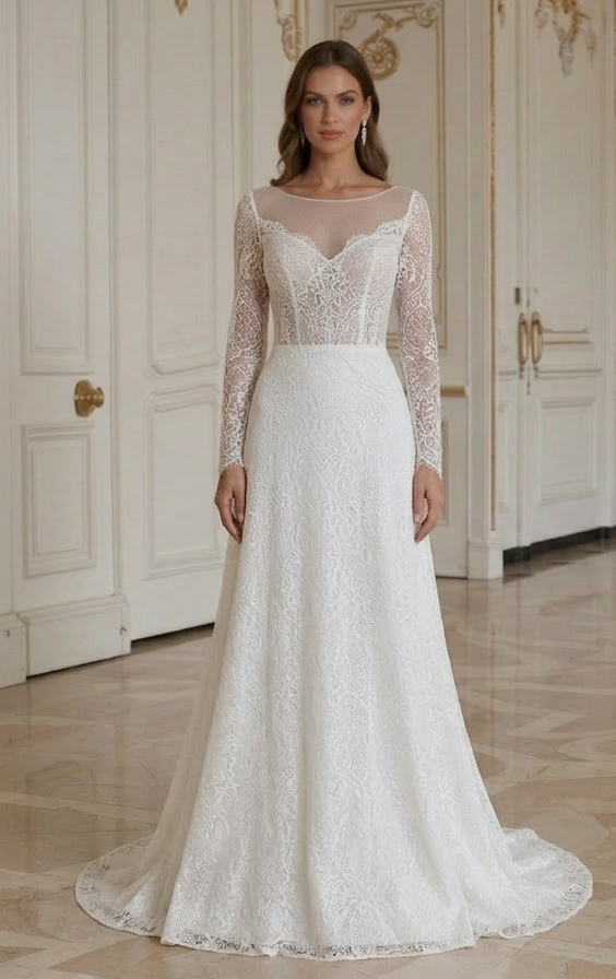 Rochie de mireasă din dantelă pentru siluete petite, stil croitorit