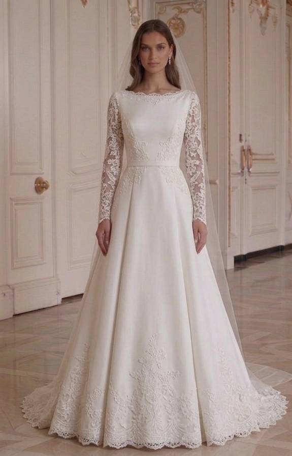 Abito da Sposa Petite a Maniche Lunghe, Vestibilità Sartoriale