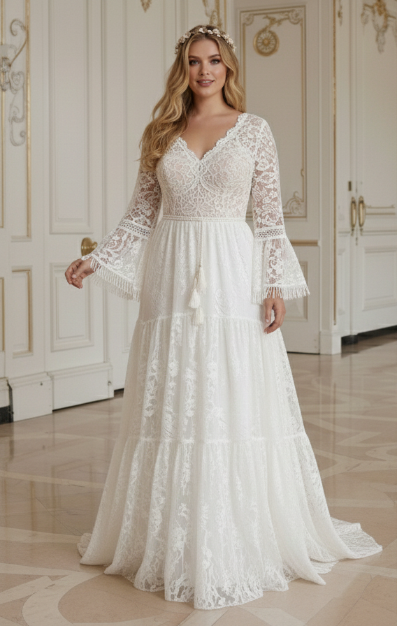 Großgrößen Boho Hochzeitskleid schmeichelhafte Passform Brautkleid