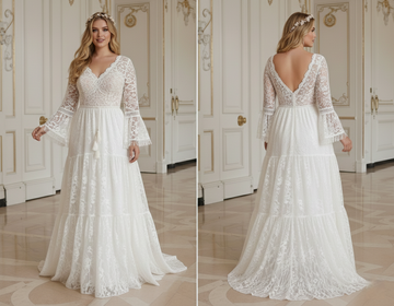 Vestido de novia bohemio talla grande con ajuste favorecedor