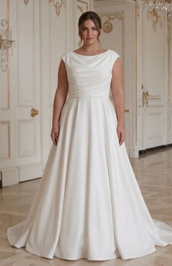 Plus Size moderne minimalistische trouwjurk elegante pasvorm