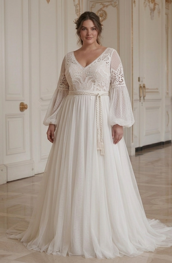 Plus Size Bruidsjurk Boho Plus Size Bruidsstijl