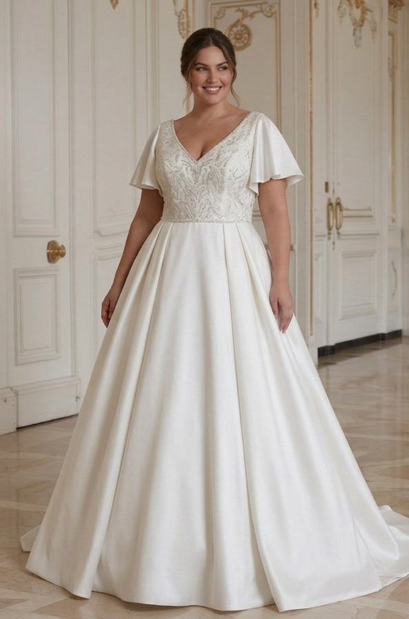 Bruidsjurk in grote maten voor een vrouw met rondingen Elegante bruidsmode