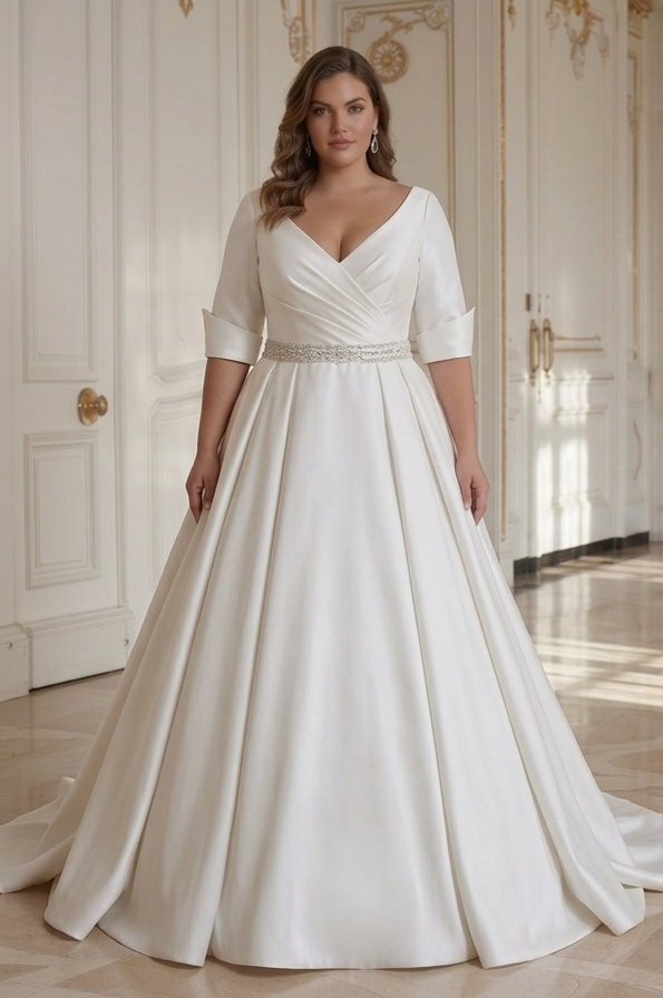 Elegante bruidsjurk in grote maten voor de plus size bruid