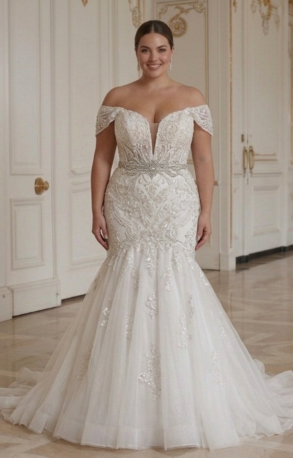 Bruidsjurk in grote maten Plus Size Mermaid Bruid