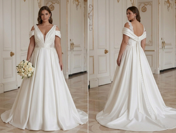 Gaun Pengantin Satin Elegan Ukuran Plus untuk Wanita Berlekuk