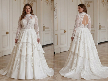 Robe de mariée grande taille avec manches en dentelle