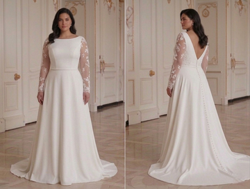 Plus Size Wedding Dress With Sheer Sleeves Bridal