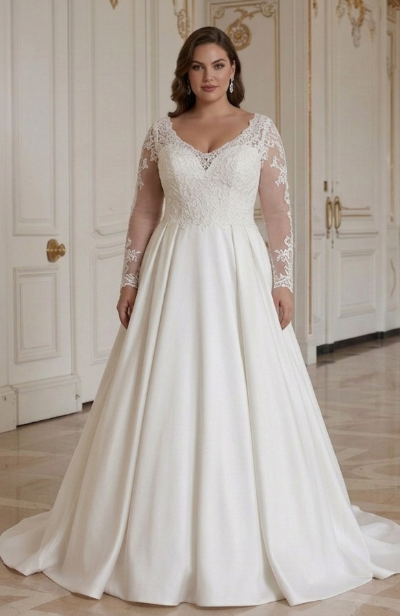 Bruidsjurk in grote maten met sleep Elegant Bruid
