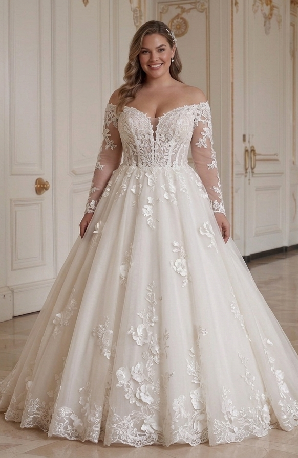 Prinsessstil Brudklänning för Plus Size Brud Bollklänning Bröllopsklänning