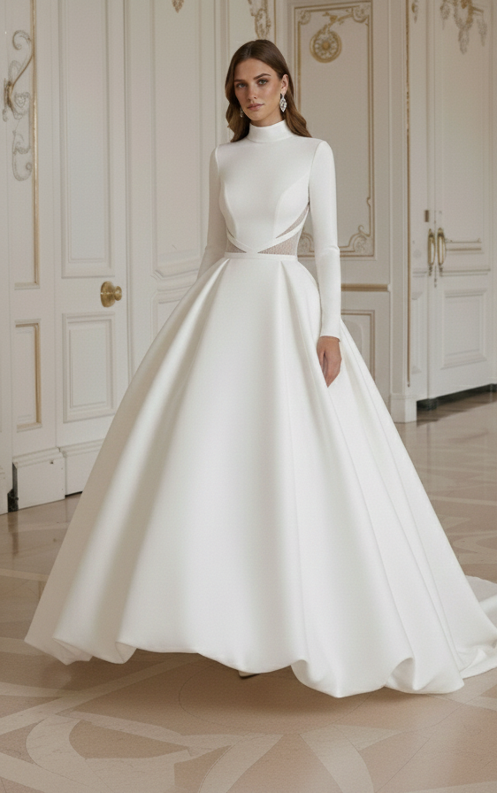 Princess Wedding Dress For Church Wedding Modest High Neck