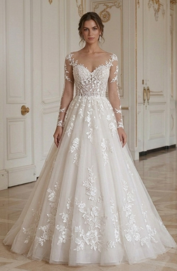 Princess Wedding Dress For Garden Ceremony Floral Lace