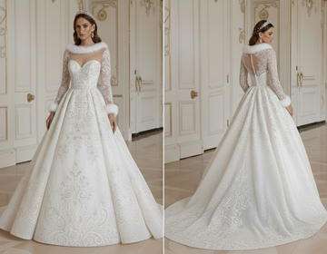 Princess Wedding Dress For Winter Bride Long Sleeve Satin