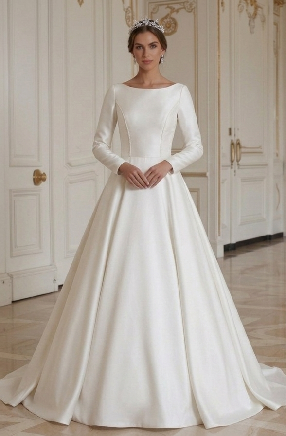 Princess Wedding Dress For Winter Wedding Long Sleeve Satin
