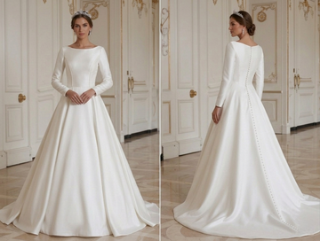 Princess Wedding Dress For Winter Wedding Long Sleeve Satin