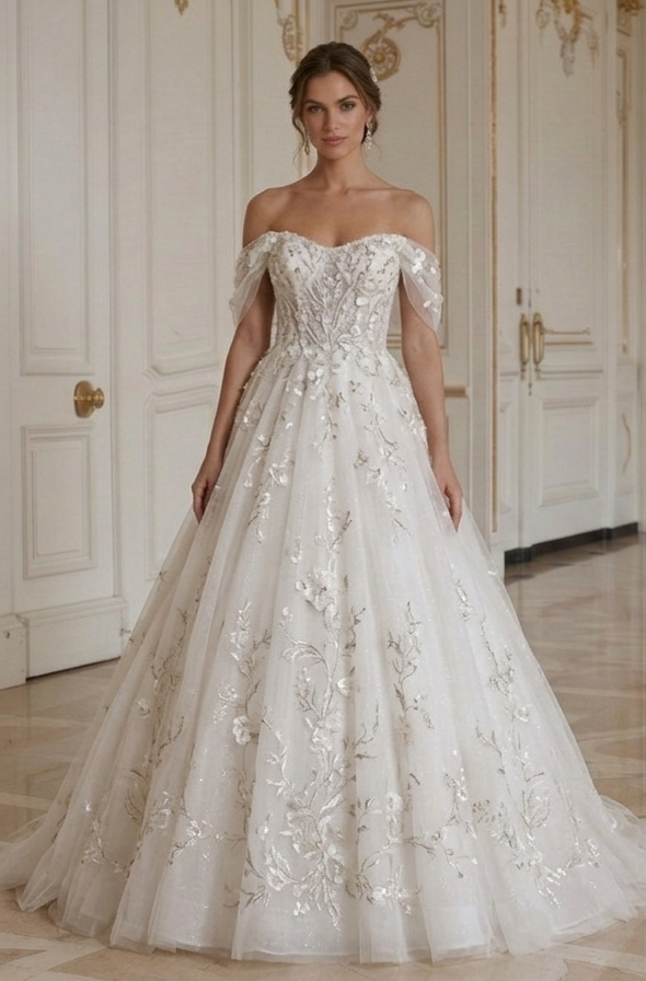 Princess Wedding Dress Off Shoulder Fairytale Bridal