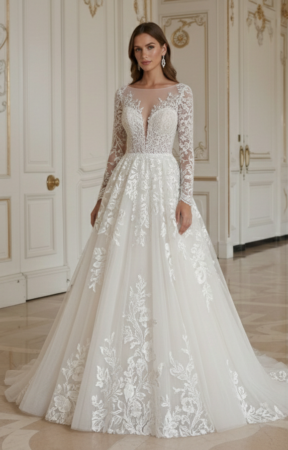Prinzessinnen-Hochzeitskleid Mit Boho-Chic-Spitzen-Detail
