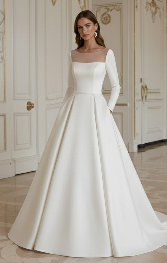 Rochie de mireasă prințesă cu accente minimaliste contemporane