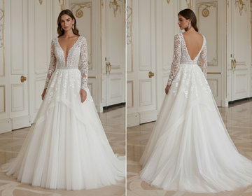 Princess Wedding Dress With Deep Plunge Neck Modern