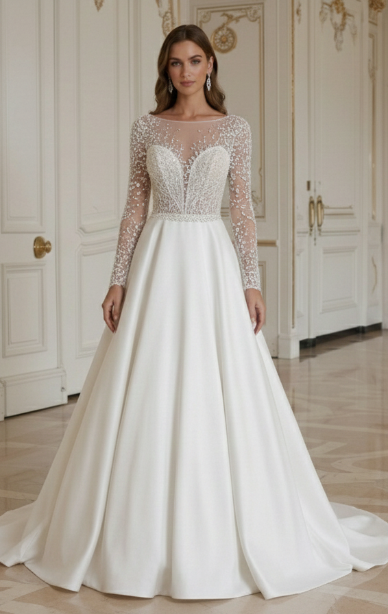 Rochie de mireasă prințesă cu detaliu elegant cu perle