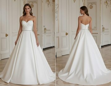 Vestido de Noiva Princesa Com Acabamento Elegante em Cetim