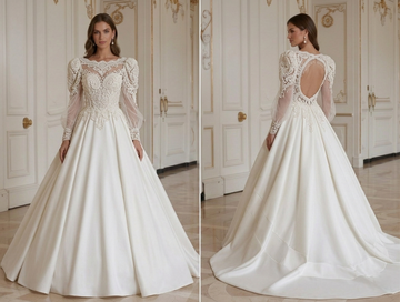 Prinsess Brudklänning Med Broderad Spetsliv