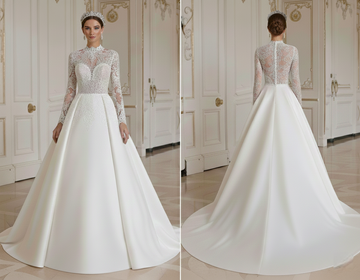 Vestido de Noiva Princesa Com Design Real de Gola Alta