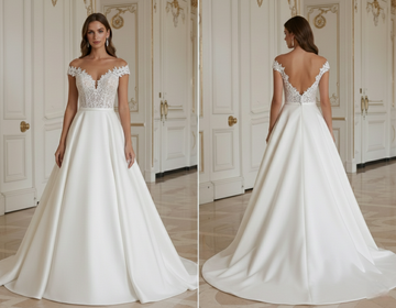 Robe de Mariée Princesse Avec Manches Courtes en Dentelle Nuptiale