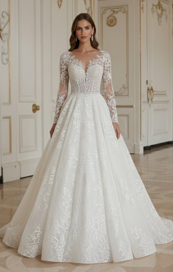 Prinzessin Brautkleid mit Spitzenüberlagerung Zeitlos