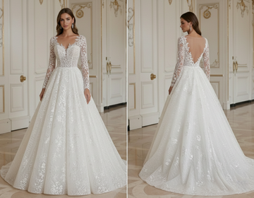 Robe de Mariée Princesse avec Manches en Dentelle Romantique