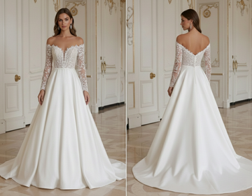 Vestido de Noiva Princesa com Mangas Ombro a Ombro