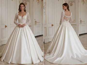 Vestido de Noiva Princesa com Aplicações de Pérolas Luxuoso